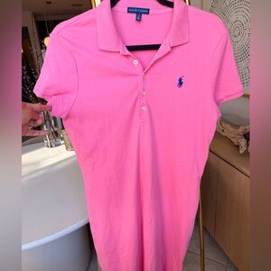 Women’s Ralph Lauren Pink Polo Shirt Dress with Navy Pony